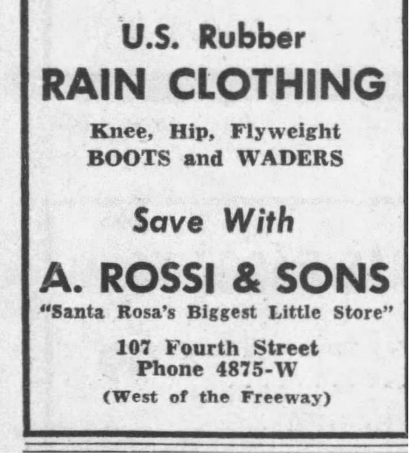 Historical Press Democrat clipping about the Rossi family business; open full image